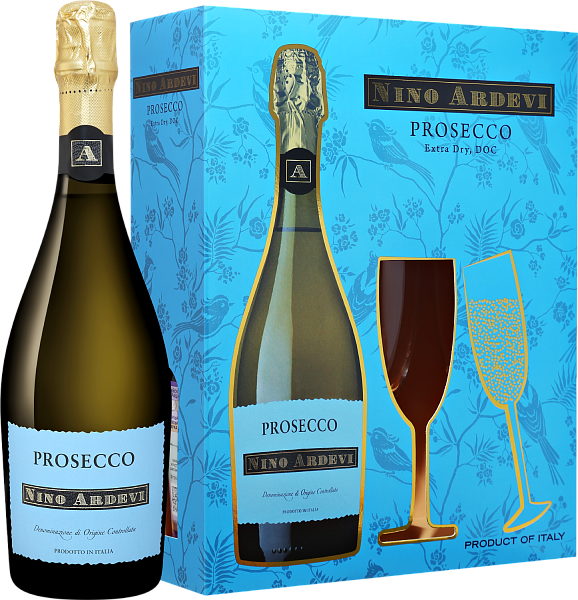 Nino Ardevi Prosecco DOC Extra Dry Progetti Agricoli (gift box with 2 glasses), 0.75 л в Курске